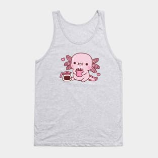 Cute Axolotl Loves Hot Coffee Tank Top